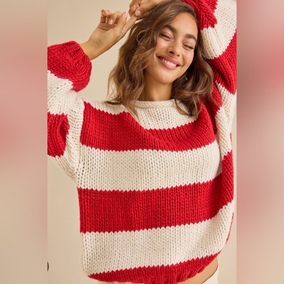 Altar'd State Bold Red and White Sweater - Picture 2 of 9